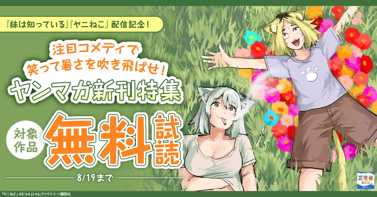 【夏電書2026】『妹は知っている』『ヤニねこ』配信記念！注目コメディで笑って暑さを吹き飛ばせ！　ヤンマガ新刊特集